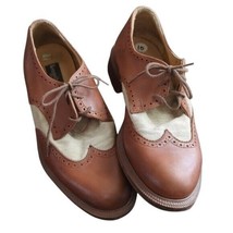 Vintage Kenneth Cole Spectator Brown Leather Beige Canvas Oxford Shoes Size 10 - £98.56 GBP