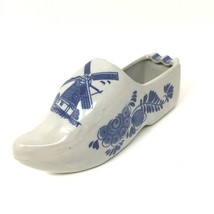 Vintage Ceramic Dutch Shoe Clog Ashtray Blue &amp; White With Windmill 7&quot; - $9.70