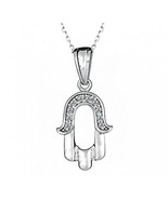 Diamond Hamsa Hand Pendant Jewish Necklace 16" 14k White Gold 0.19 CT - $8,805.84 MXN