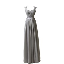 Kivary Women&#39;s Chiffon A Line Grey Long Cap Sleeves Sash Lace Prom Evening Dress - £78.10 GBP