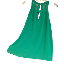 Naked Zebra Kelly Green Tank Top L Embroidered Back Lined Net Keyhole Hook Eye - £14.74 GBP