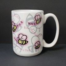 Bee My Valentine 16 oz. Ceramic Coffee Mug Cup White Gray Pink - £12.20 GBP