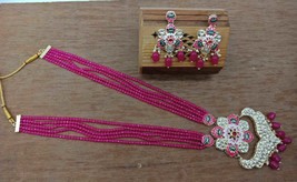 Antique Kundan Indian Necklace Pendant Earrings Haar Women Girls Gift Jewelry 01 - £20.56 GBP