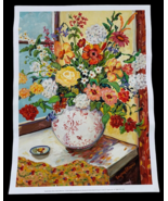 Suzanne Etienne Art Print Flowers in Red &amp; White Vase 13&quot;x17&quot; Frameable - $39.62