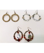 Hoop Pierced French Wire Earrings Set Of 3 Silver &amp; Gold Tone Quartz &amp; S... - £10.23 GBP