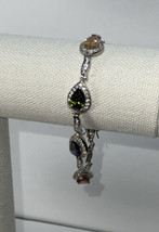 Multi Color Gemstone Fancy  Bracelet in Sterling Silver 925 With Two Secure Snap - £39.92 GBP