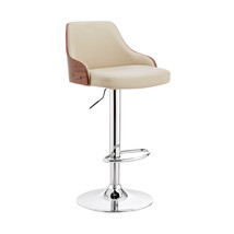 24" Cream And Silver Iron Swivel Adjustable Height Bar Chair - $3,822.11 MXN