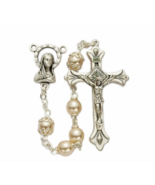 OUR FATHER PEARL BEADS WITH MADONNA CENTER ROSARY CROSS CRUCIFIX NECKLACE - £31.87 GBP