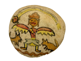 Painted Rock Zuni Native American Rock Painting 2 1/2 Inches Vintage - $13.89