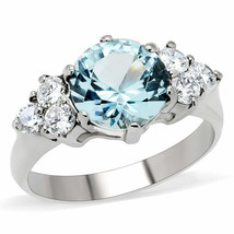 Sky Blue CZ Cocktail Ring Stainless Steel TK316 - $348.43 MXN