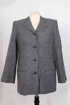 LL Bean 10P Gray Herringbone Tweed Wool Blazer Jacket USA Holes - £20.07 GBP