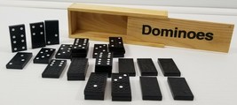 M) Set of 28 Plastic Dominoes Tiles in Wooden Case Game - £5.40 GBP