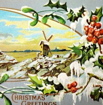 Christmas Greetings 1910s Postcard Embossed Windmill Winter Scene PCBG6B - £19.74 GBP