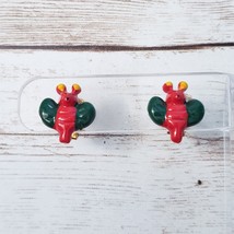 Vintage Clip On Earrings Dainty Red &amp; Green Fly 5/8&quot; - £10.34 GBP