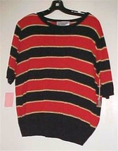 Black/Red Short Sleeve Sweater with Gold Lame&#39; Threads Size 16 NEW - $9.46