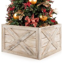 Wooden Tree Box Stand armhouse Christmas Tree Skirt Cover 30.5  22.5 in Brown - £81.52 GBP