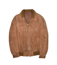 Vintage Suede Leather Jacket Mens L Brown Bomber Full Zip Flight Biker - £35.49 GBP