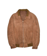 Vintage Suede Leather Jacket Mens L Brown Bomber Full Zip Flight Biker - £35.61 GBP