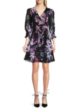 Taylor Floral Print Faux Wrap V-Neck 3/4 Sleeve Tiered Ruffle Hem Dress Petite 2 - £55.37 GBP
