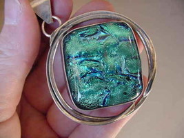 (#D-922) Dichroic Fused Glass Silver Pendant Green Blue Circle - £101.40 GBP