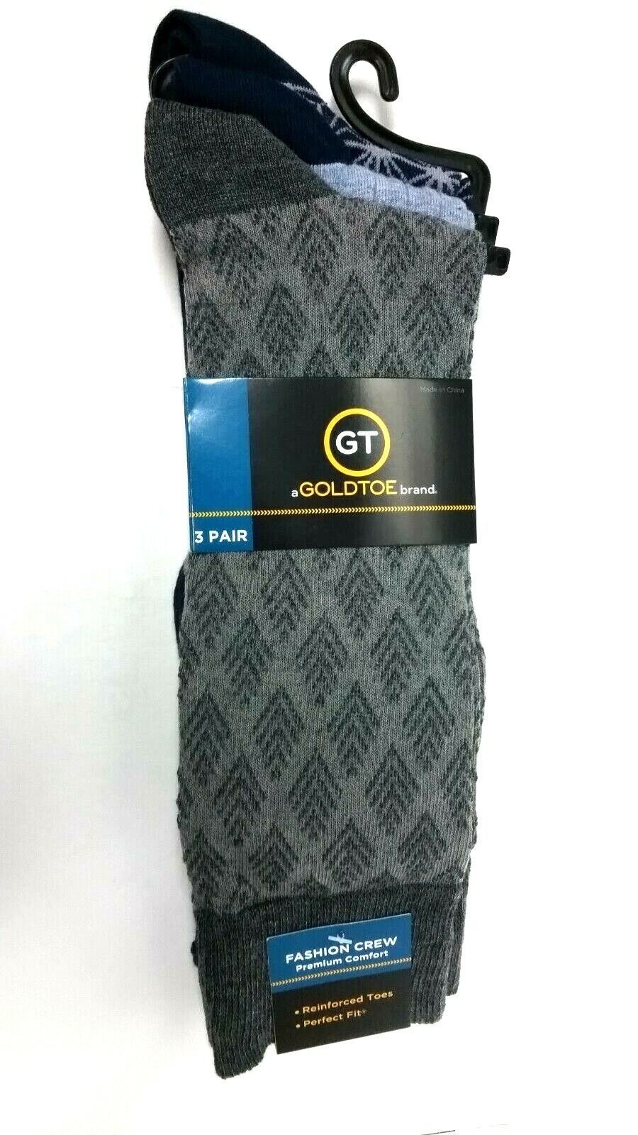 3 Pairs GT Gold Toe Men Dress Fashion Crew Premium Comfort Socks Sock Si... - $19.79