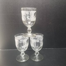 3 Libbey Wine Glasses Silver Leaf Frosted 8 oz Vintage Glass Set - $10.89