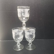 3 Libbey Wine Glasses Silver Leaf Frosted 8 oz Vintage Glass Set - £8.13 GBP