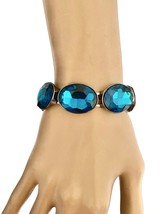 0.75&quot; Wide Teal Blue Oval Crystals Stretchable Bangle Bracelet Classic Elegant - £15.15 GBP