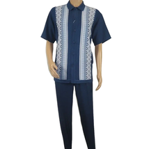 Men Silversilk 2pc Walking Leisure Matching Suit Italian Woven Knits 71003 Navy image 2