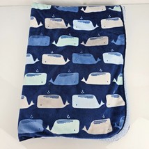 Cloud Island Whales Dark Blue Polyester Plush Baby Blue Sherpa Boy Blanket - £22.56 GBP