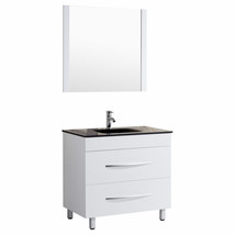 36&quot; White Bathroom Vanity Cabinet with Glass Top and Mirror LV4-36W LessCare - £615.00 GBP