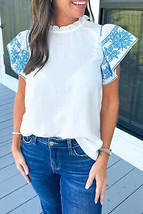 White Embroidered Ruffled Sleeve Frilled Collar Blouse - $34.99