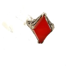 Antique 1930&#39;s Sterling Art Deco Carnelian Diamond Shape Filigree Ring  sz 3 3/4 - £43.66 GBP