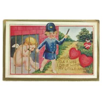 Vintage Valentine&#39;s Day Cherub Cupid Policewoman Postcard Cannot Tell A Lie - £9.61 GBP