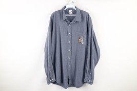 Vintage 90s Looney Tunes Mens XL Bugs Bunny Tazmanian Devil Button Shirt Blue - £30.97 GBP