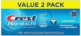 Crest Pro Health Clean Mint Toothpaste (4.3oz) Twin Pack ~ Exp 07/2026 F... - £10.16 GBP