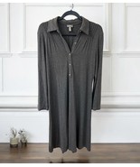 J.jill Women&#39;s midi dress grey minimalist button stretchy long sleeves s... - $41.66 CAD
