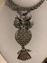 Vintage 1960&#39;s Blue Eyed Owl Necklace on a 22&quot; silver chain - $40.00