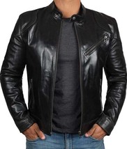 Leather Motorcycle Jacket Men Black Cafe Racer Leather Jackets for Men - $169.99