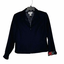 Pendleton Full Zip jacket Size 8 Black 100% Wool Womens Contrast Cuff Lined - $39.59