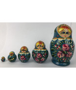 Vintage Beautiful Wood Nesting Dolls - SET OF 5  HAND PAINTED 3.5&quot; DOWN ... - £20.41 GBP