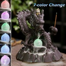 Creative Smoke Waterfall Backflow Incense Burner Dragon Ceramic Décor 7Color LED - £39.30 GBP