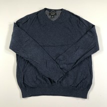 Nordstrom Sweater Mens Small Navy Blue V Neck Cotton Cashmere Blend Long... - $19.79