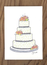 Silver Glitter Detailed Peach Roses Cake Greeting Card - $8.00