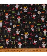 Cotton Biology Chemistry Experiments Girl Science Black Fabric Print BTY... - $11.95