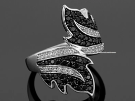 Genuine Two Leaf Design Band With Rich Black Onyx &amp; White CZ Women&#39;s 925... - $747.12