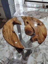 Clear Epoxy Coffee Table Top Round Acacia Wooden Center Table Living Roo... - $1,239.48