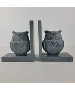 Owl Bookends Pair Weighted Hand Carved Gray Sculpted Soapstone 8" Figuri... - $22.95