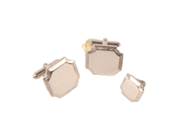 Vintage Cuff Links and Tie Tack Set Stainless Could Be Monogrammed - £11.95 GBP