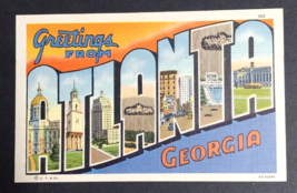 Greetings from Atlanta Large Letter Georgia GA Linen Curt Teich Postcard... - $4.99